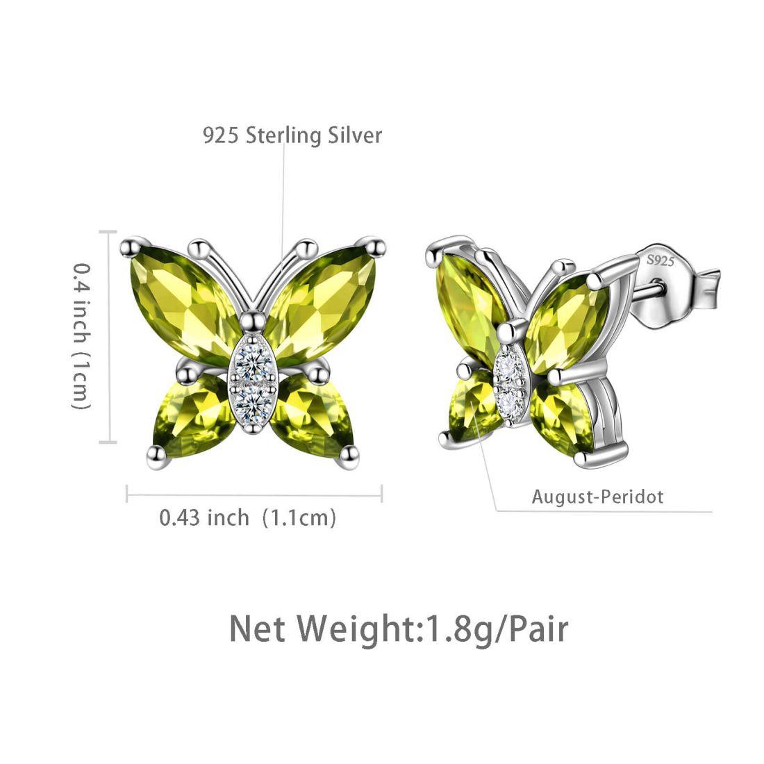 Tokyo Mart Women Stud Earrings Butterfly Birthstone August Peridot Girls Jewelry Birthday Gift