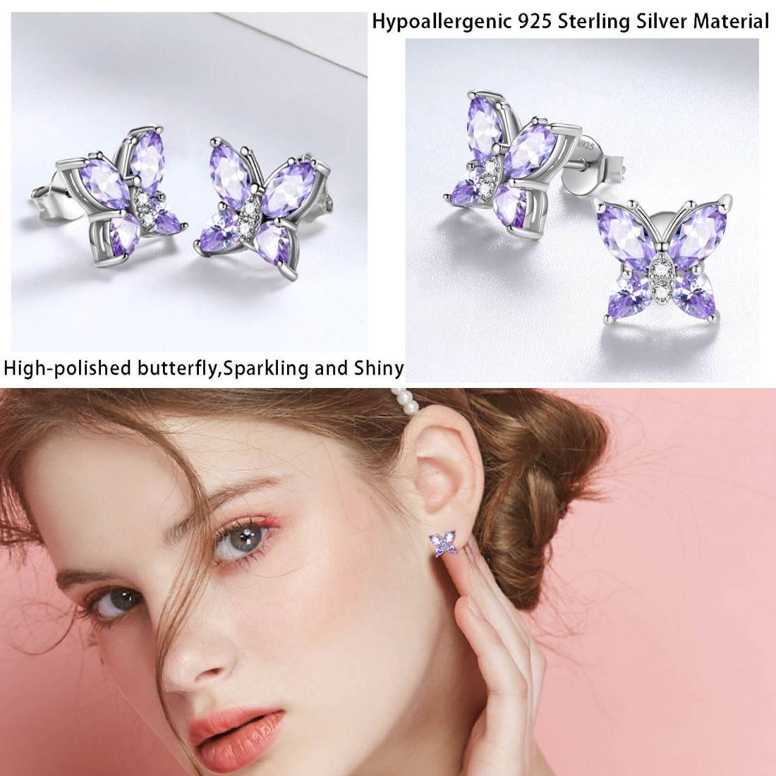 Tokyo Mart Women Stud Earrings Butterfly Birthstone June Alexandrite Girl Jewelry Gift