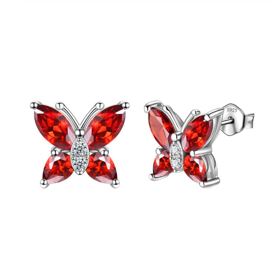 Tokyo Mart Women Stud Earrings Butterfly Birthstone January Garnet Girls Jewelry Birthday Gift