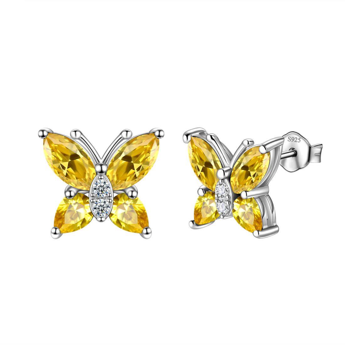 Tokyo Mart Women Stud Earrings Butterfly Birthstone November Citrine Girls Jewelry Birthday Gift