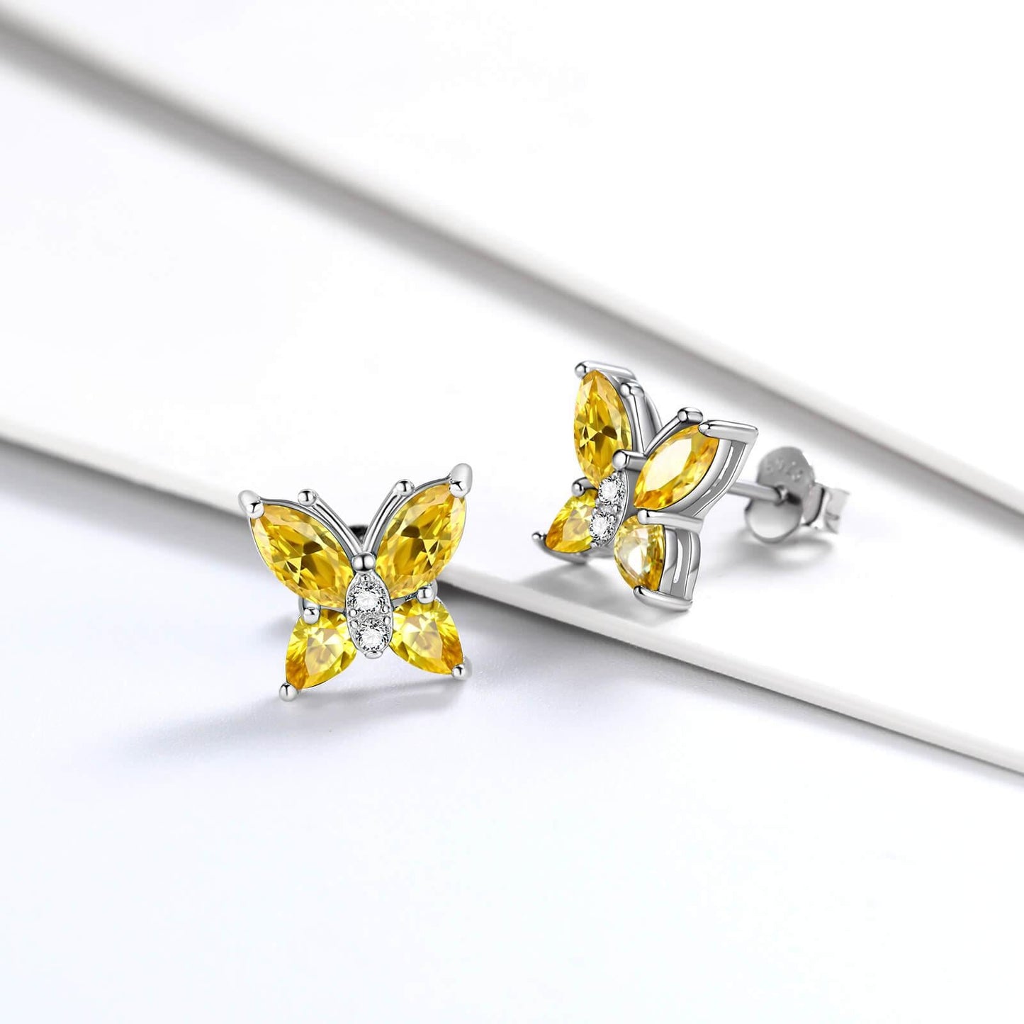 Tokyo Mart Women Stud Earrings Butterfly Birthstone November Citrine Girls Jewelry Birthday Gift