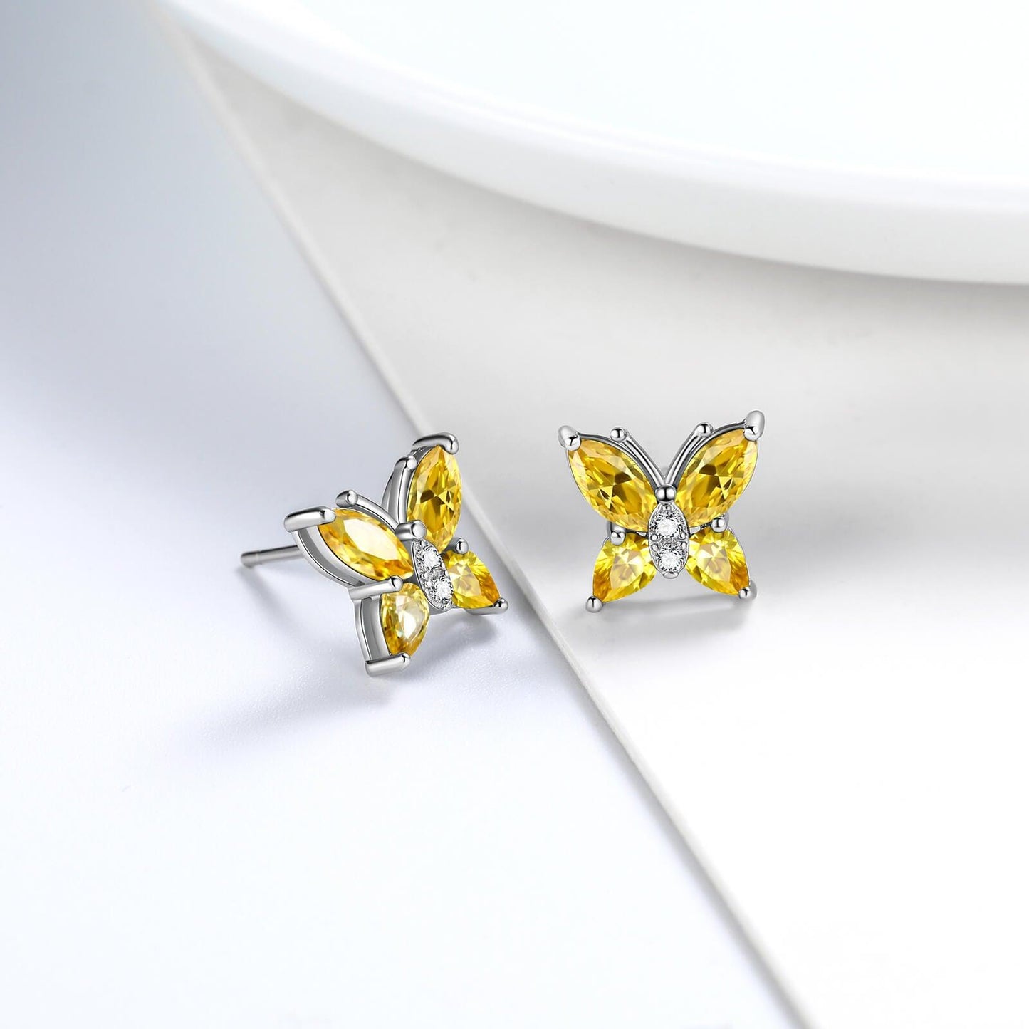 Tokyo Mart Women Stud Earrings Butterfly Birthstone November Citrine Girls Jewelry Birthday Gift