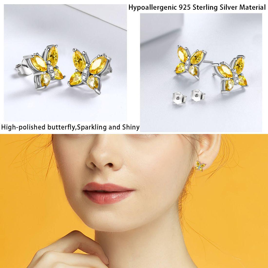 Tokyo Mart Women Stud Earrings Butterfly Birthstone November Citrine Girls Jewelry Birthday Gift