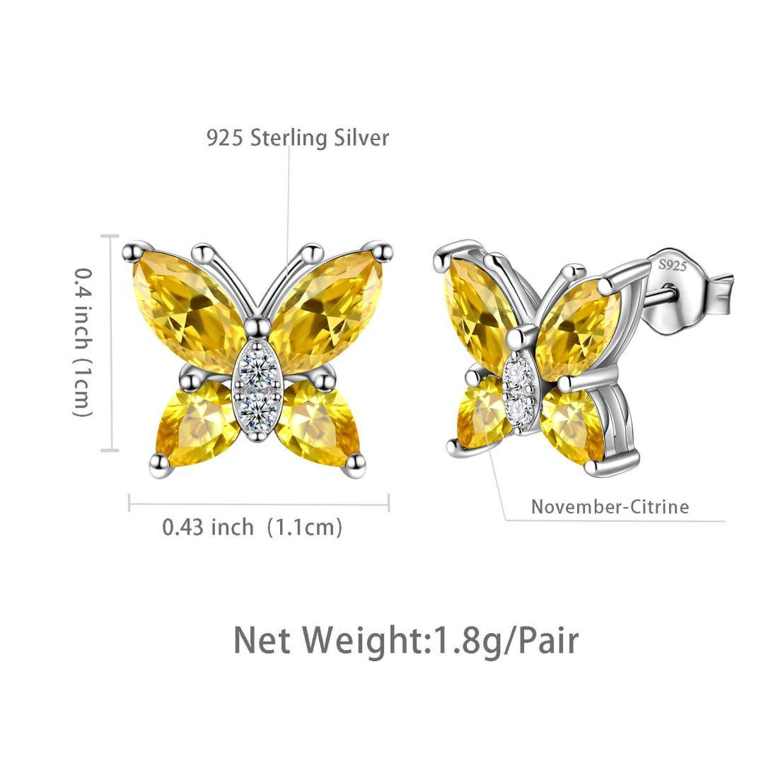 Tokyo Mart Women Stud Earrings Butterfly Birthstone November Citrine Girls Jewelry Birthday Gift