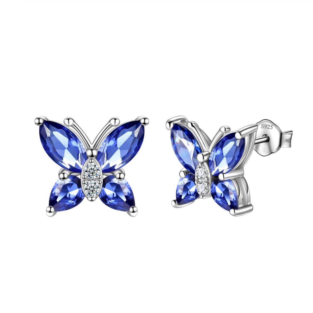 Tokyo Mart Butterfly Stud Earrings Women Birthstone Jewelry Birthday Gifts 925 Sterling Silver