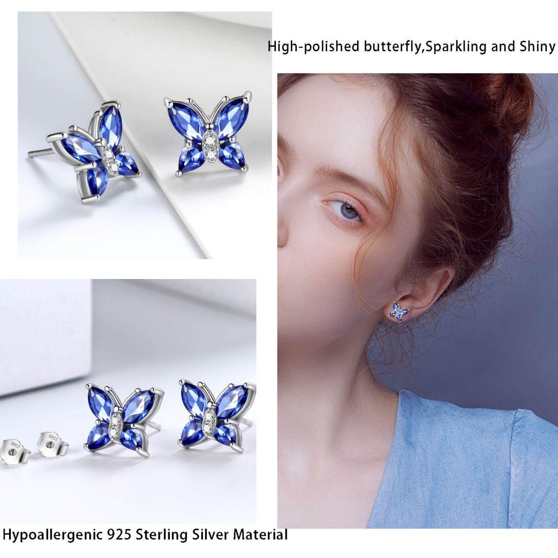 Tokyo Mart Women Stud Earrings Butterfly Birthstone December Tanzanite Girls Jewelry Birthday Gift