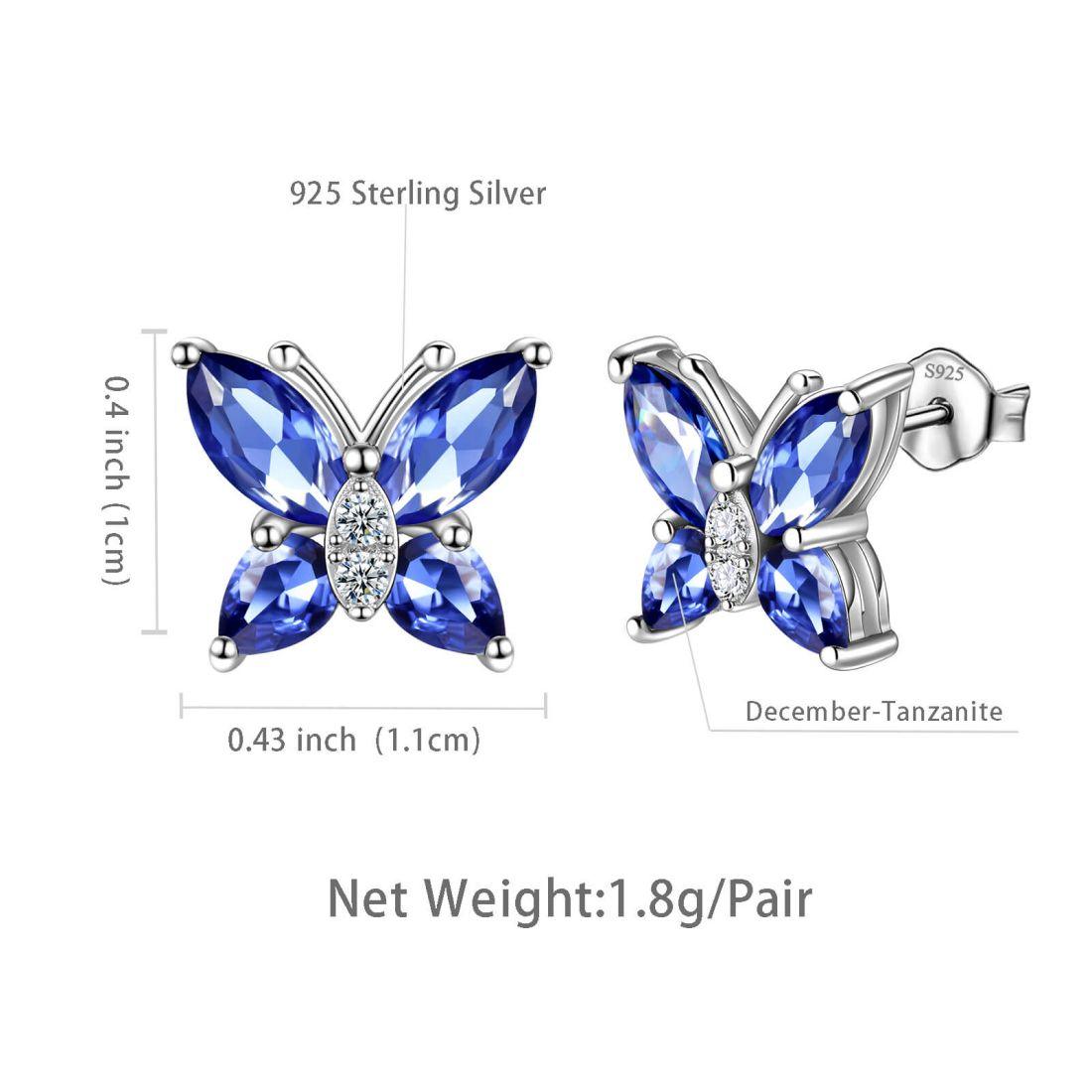 Tokyo Mart Women Stud Earrings Butterfly Birthstone December Tanzanite Girls Jewelry Birthday Gift