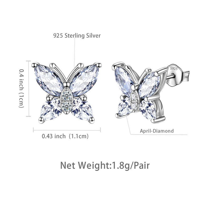 Tokyo Mart Butterfly Stud Earrings Women Birthstone Jewelry Birthday Gifts 925 Sterling Silver