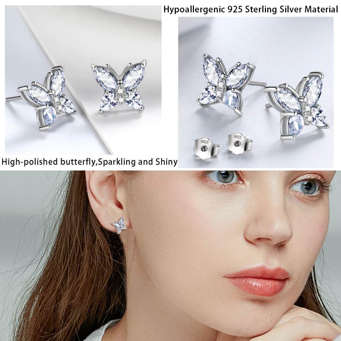 Tokyo Mart Women Stud Earrings Butterfly Birthstone April Diamond Girls Jewelry Birthday Gift