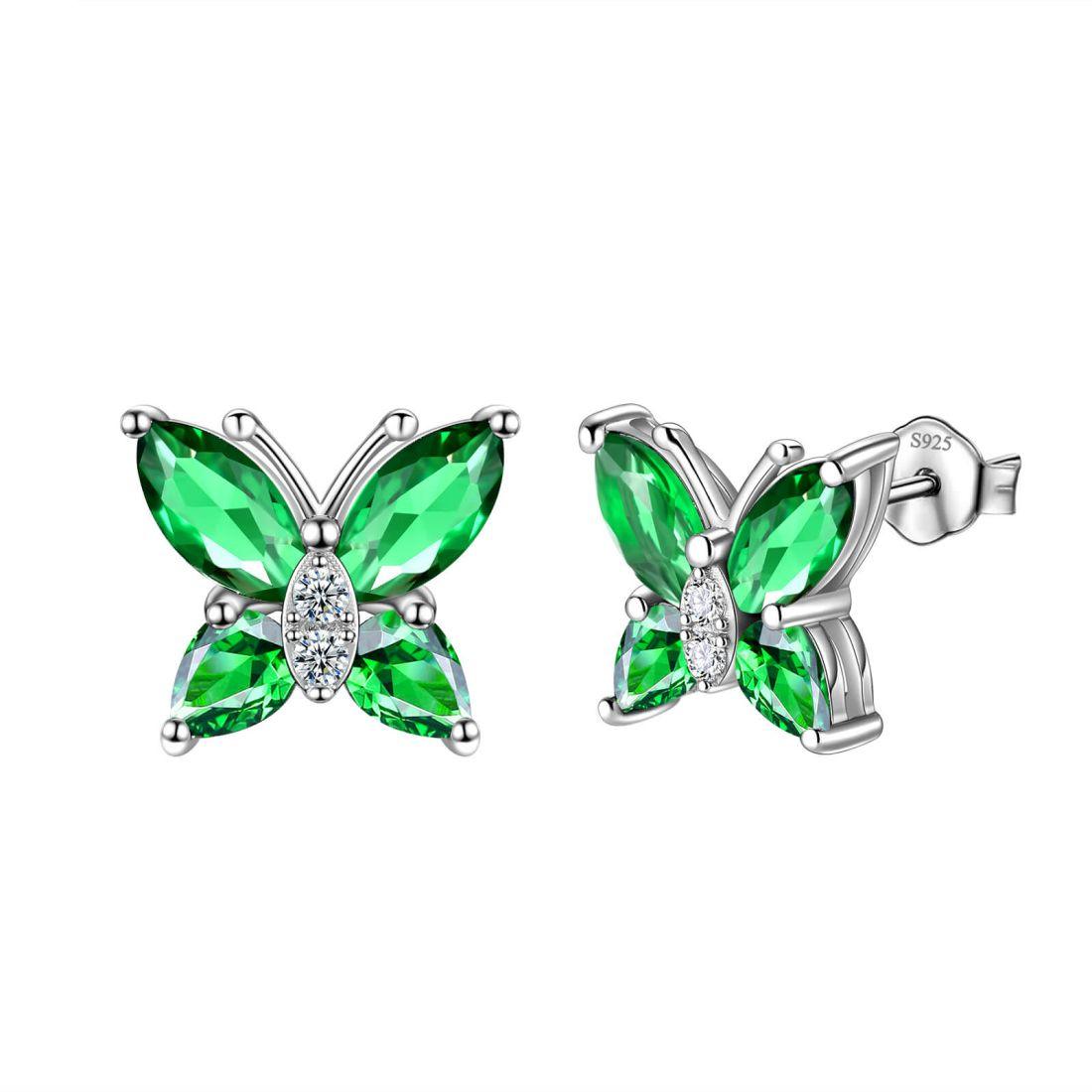 Tokyo Mart Women Stud Earrings Butterfly Birthstone May Emerald Girls Jewelry Birthday Gift