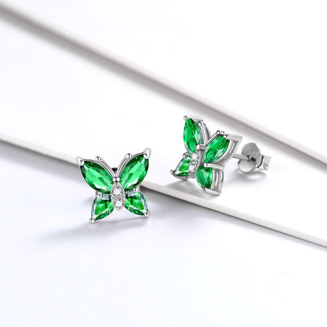 Tokyo Mart Women Stud Earrings Butterfly Birthstone May Emerald Girls Jewelry Birthday Gift