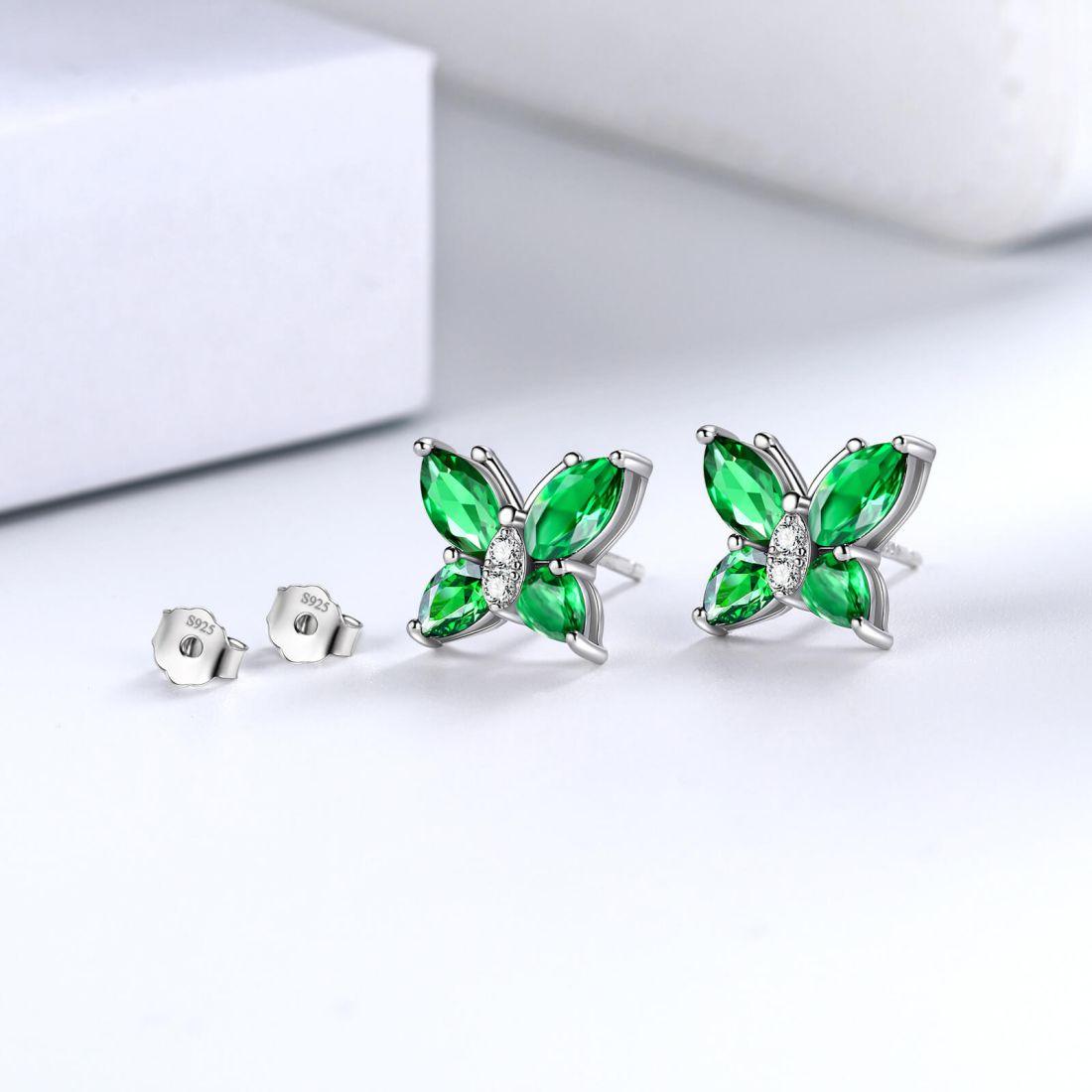 Tokyo Mart Women Stud Earrings Butterfly Birthstone May Emerald Girls Jewelry Birthday Gift