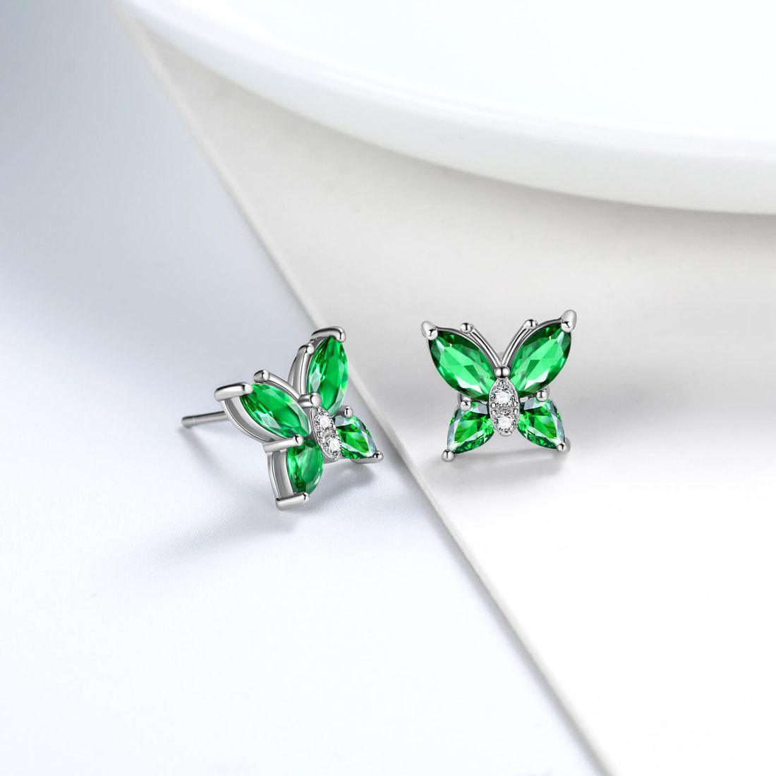 Tokyo Mart Women Stud Earrings Butterfly Birthstone May Emerald Girls Jewelry Birthday Gift