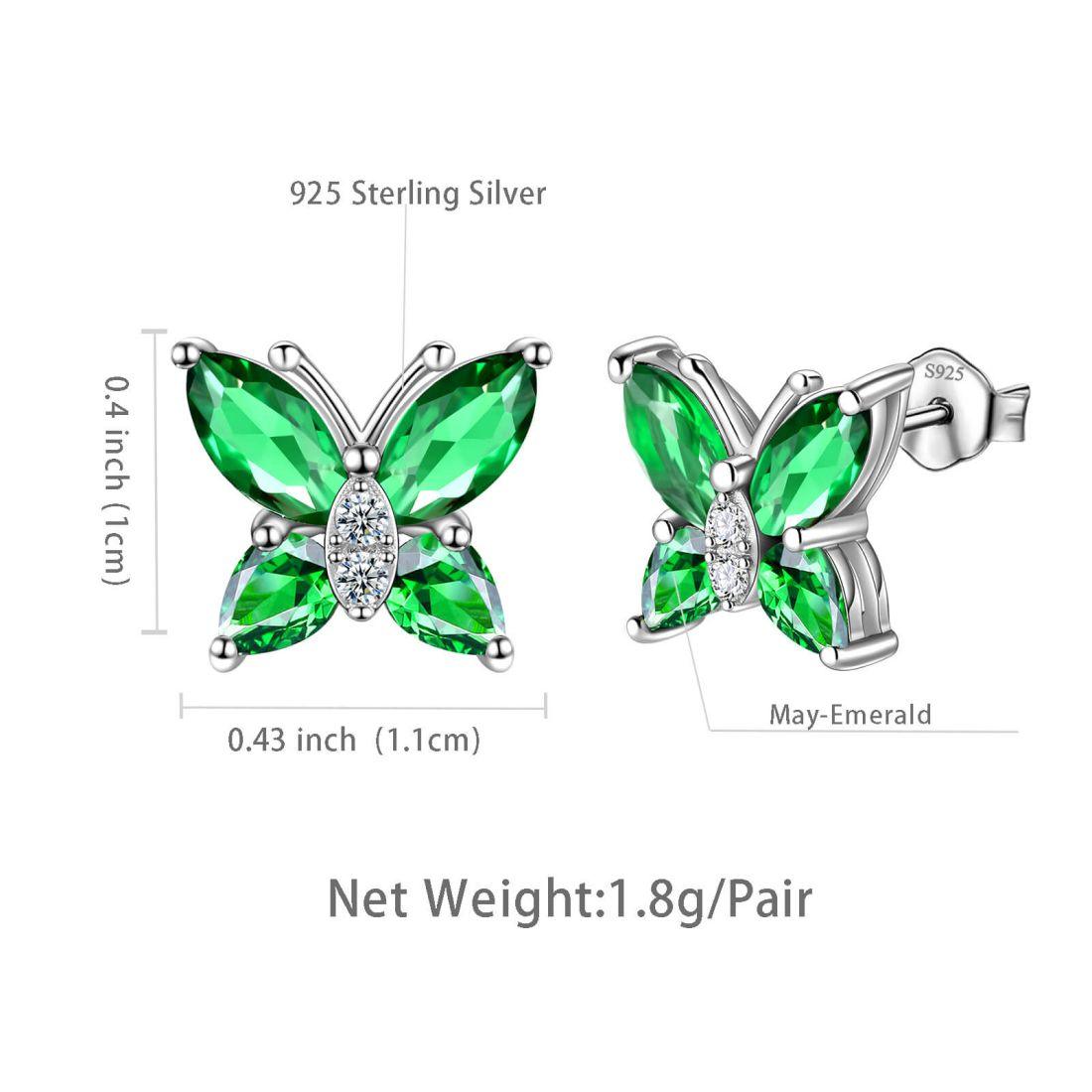 Tokyo Mart Women Stud Earrings Butterfly Birthstone May Emerald Girls Jewelry Birthday Gift