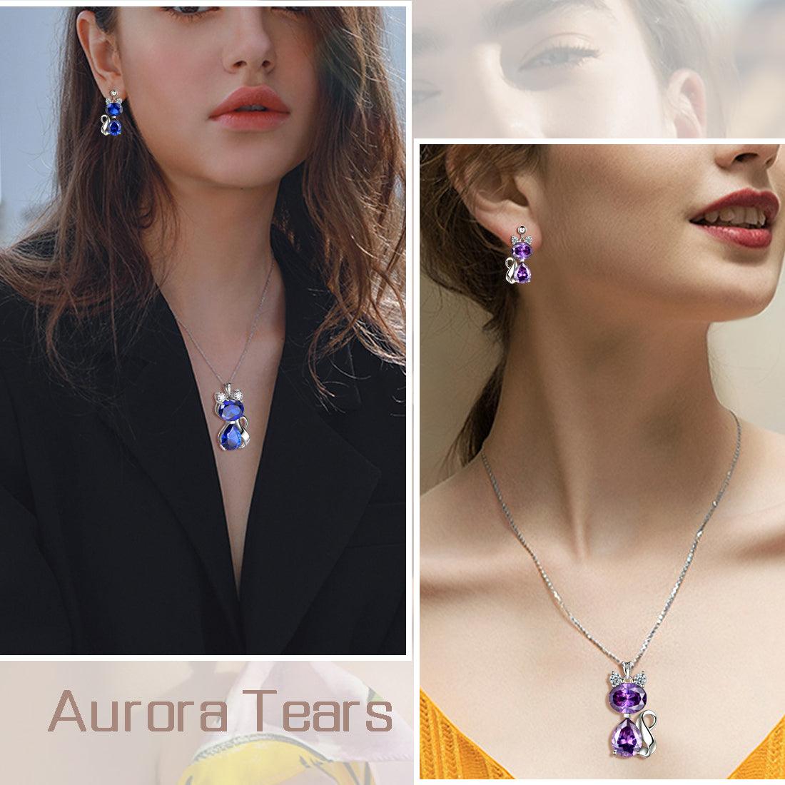 Tokyo Mart Schmuckset mit Halskette und Ohrringen mit Geburtsstein für Februar, Amethyst, für Frauen und Mädchen, Geburtstagsgeschenk