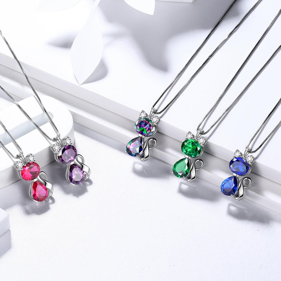 Tokyo Mart Cat Rainbow Mystic Topaz Necklace Women Girls Jewelry Birthday Gift Sterling Silver