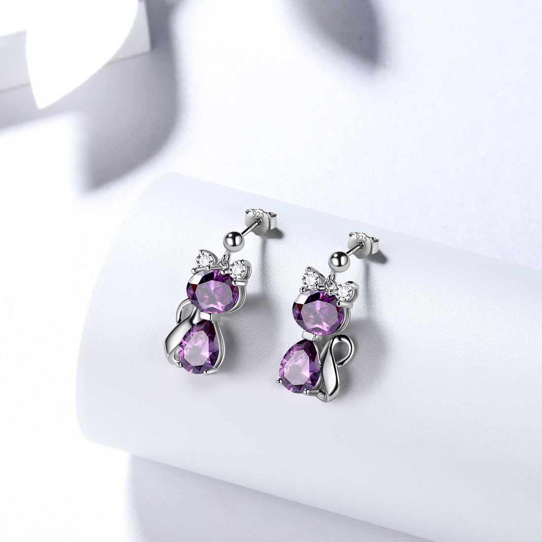 Tokyo Mart Ohrringe mit Geburtsstein für Februar, Amethyst, für Damen und Mädchen, Schmuck, Geburtstagsgeschenk, Sterlingsilber