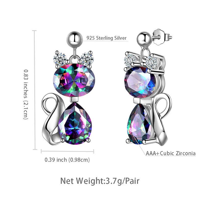 Tokyo Mart Cat Rainbow Mystic Topaz Ohrringe Damen Mädchen Schmuck Geburtstagsgeschenk Sterling Silber