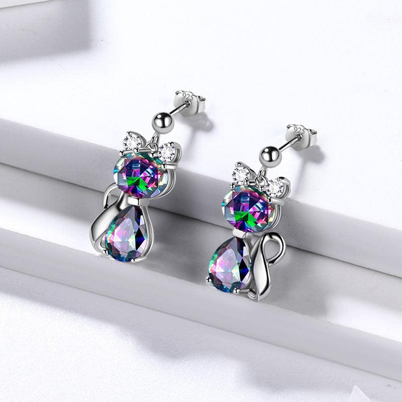 Tokyo Mart Cat Rainbow Mystic Topaz Ohrringe Damen Mädchen Schmuck Geburtstagsgeschenk Sterling Silber