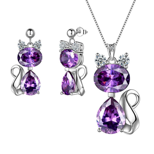 Tokyo Mart Schmuckset mit Halskette und Ohrringen mit Geburtsstein für Februar, Amethyst, für Frauen und Mädchen, Geburtstagsgeschenk