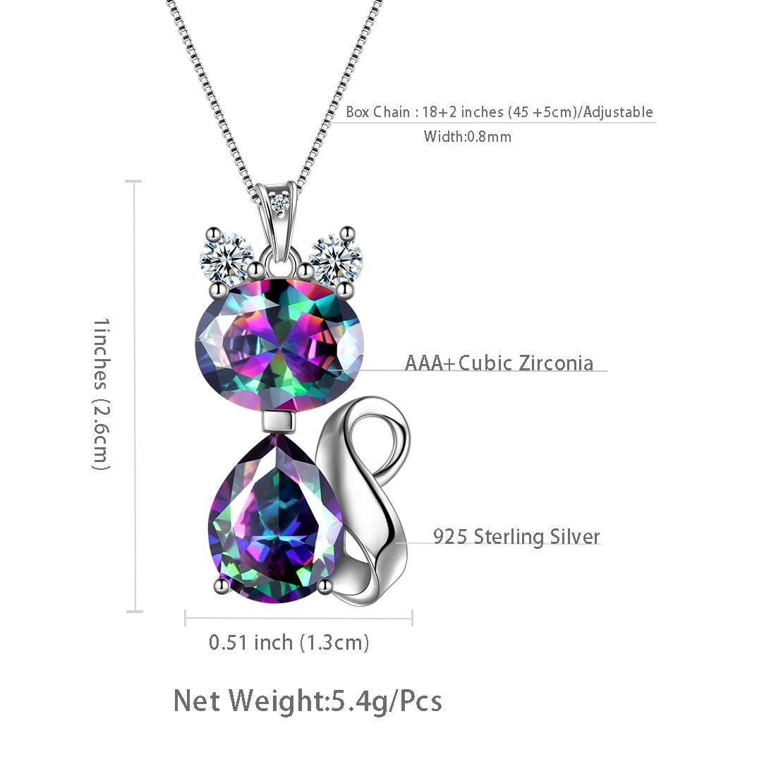 Tokyo Mart Cat Rainbow Mystic Topaz Necklace Women Girls Jewelry Birthday Gift Sterling Silver