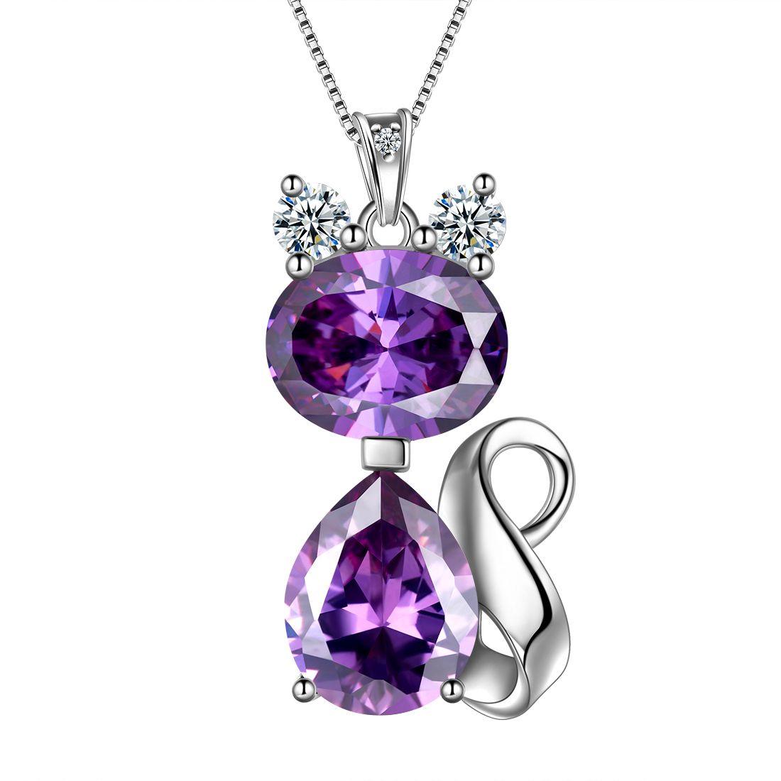 Tokyo Mart Halskette mit Geburtsstein „Katze“ und Amethyst, für Frauen und Mädchen, Sterlingsilber, Schmuck, Geburtstagsgeschenk