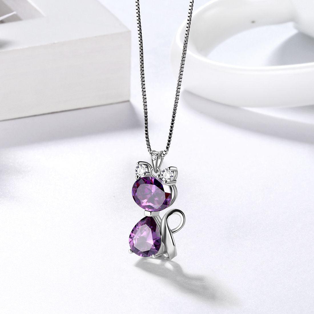 Tokyo Mart Schmuckset mit Halskette und Ohrringen mit Geburtsstein für Februar, Amethyst, für Frauen und Mädchen, Geburtstagsgeschenk