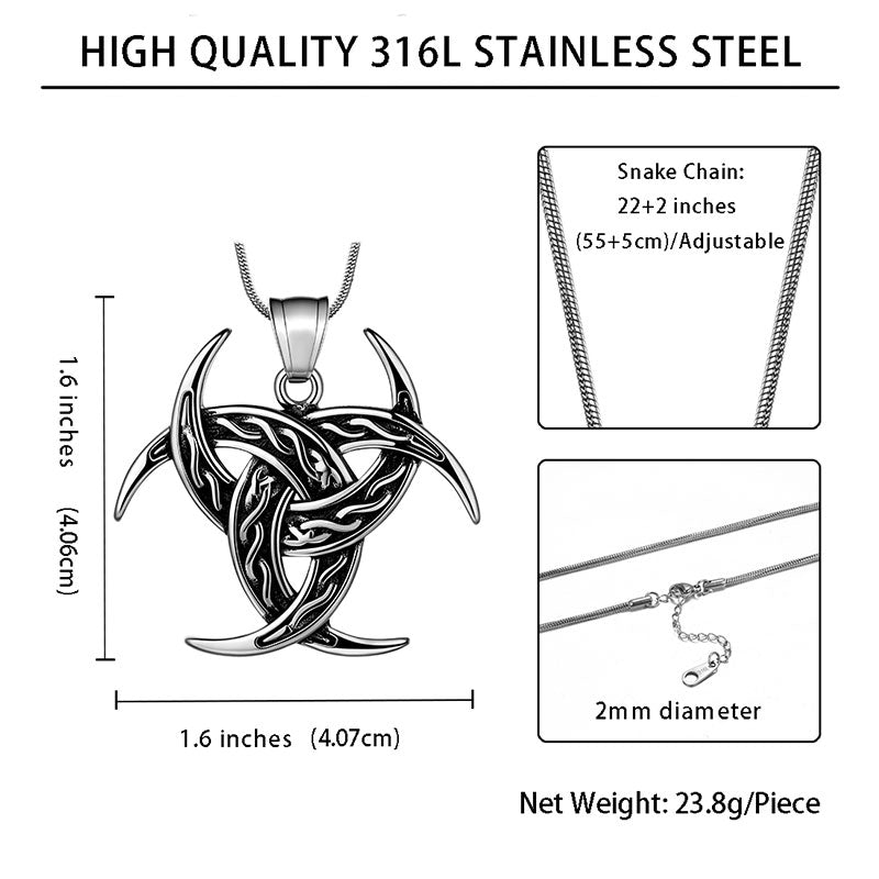 Tokyo Mart Herren-Halskette mit keltischem Knoten, Wikinger-Anhänger, dreifaches Odin-Horn, Halbmond