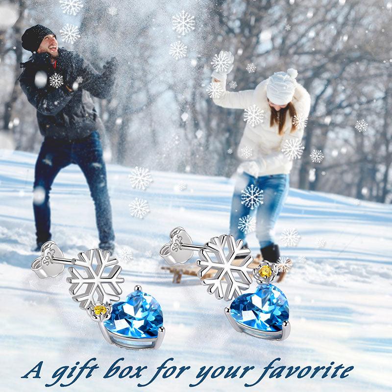 Tokyo Mart Christmas Snowflake Heart Drop Dangle Earrings Jewelry Women Girls Christmas Gift Sterling Silver