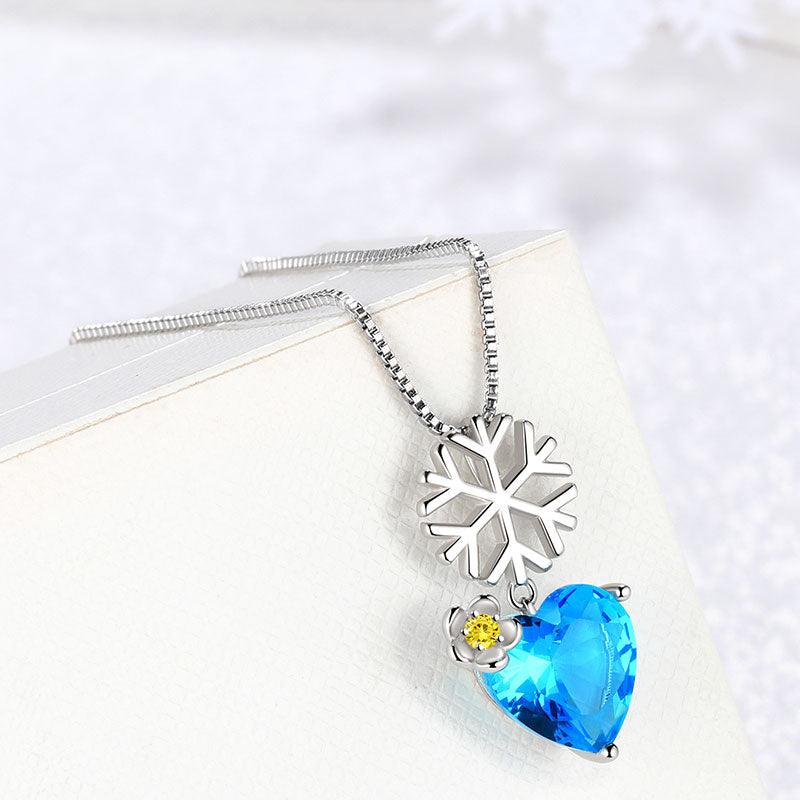 Tokyo Mart Christmas Snowflake Heart Pendant Necklace Jewelry Women Girls Christmas Gift Sterling Silver