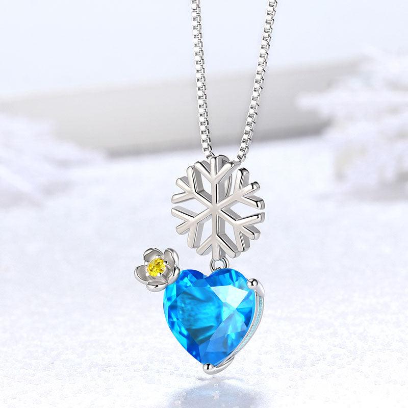 Tokyo Mart Christmas Snowflake Heart Pendant Necklace Jewelry Women Girls Christmas Gift Sterling Silver