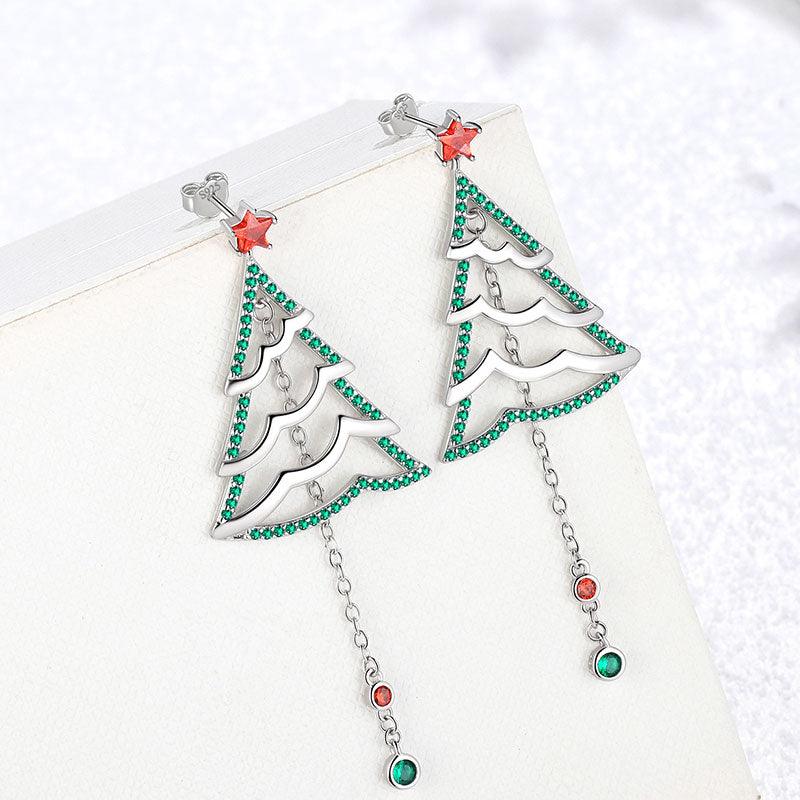 Tokyo Mart Christmas Tree Drop Dangle Earrings Jewelry Women Girls Christmas Gift Sterling Silver