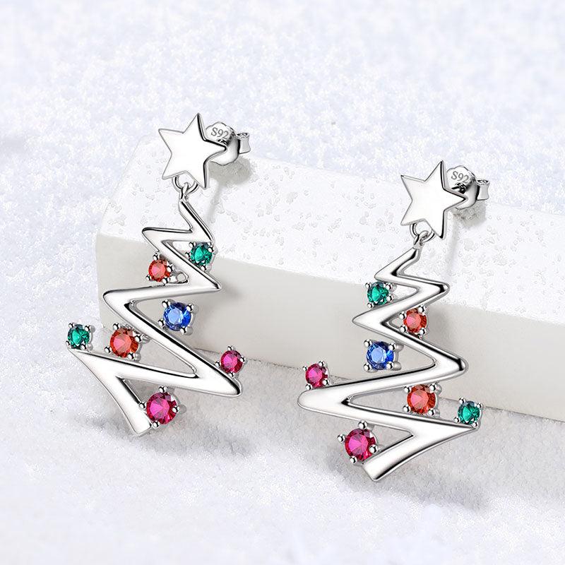 Tokyo Mart Christmas Tree Drop Dangle Earrings Jewelry Women Girls Christmas Gift Sterling Silver