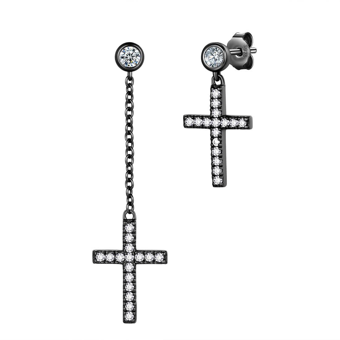 Tokyo Mart Klassische asymmetrische kleine Kreuz-Ohrringe für Damen und Herren, Sterling-Silber