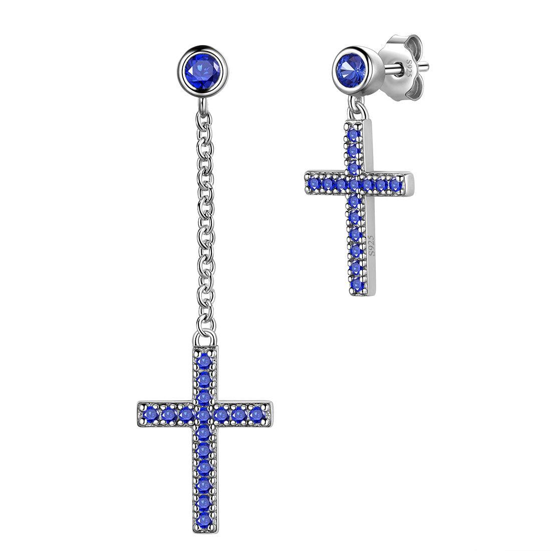 Tokyo Mart Klassische asymmetrische kleine Kreuz-Ohrringe für Damen und Herren, Sterling-Silber