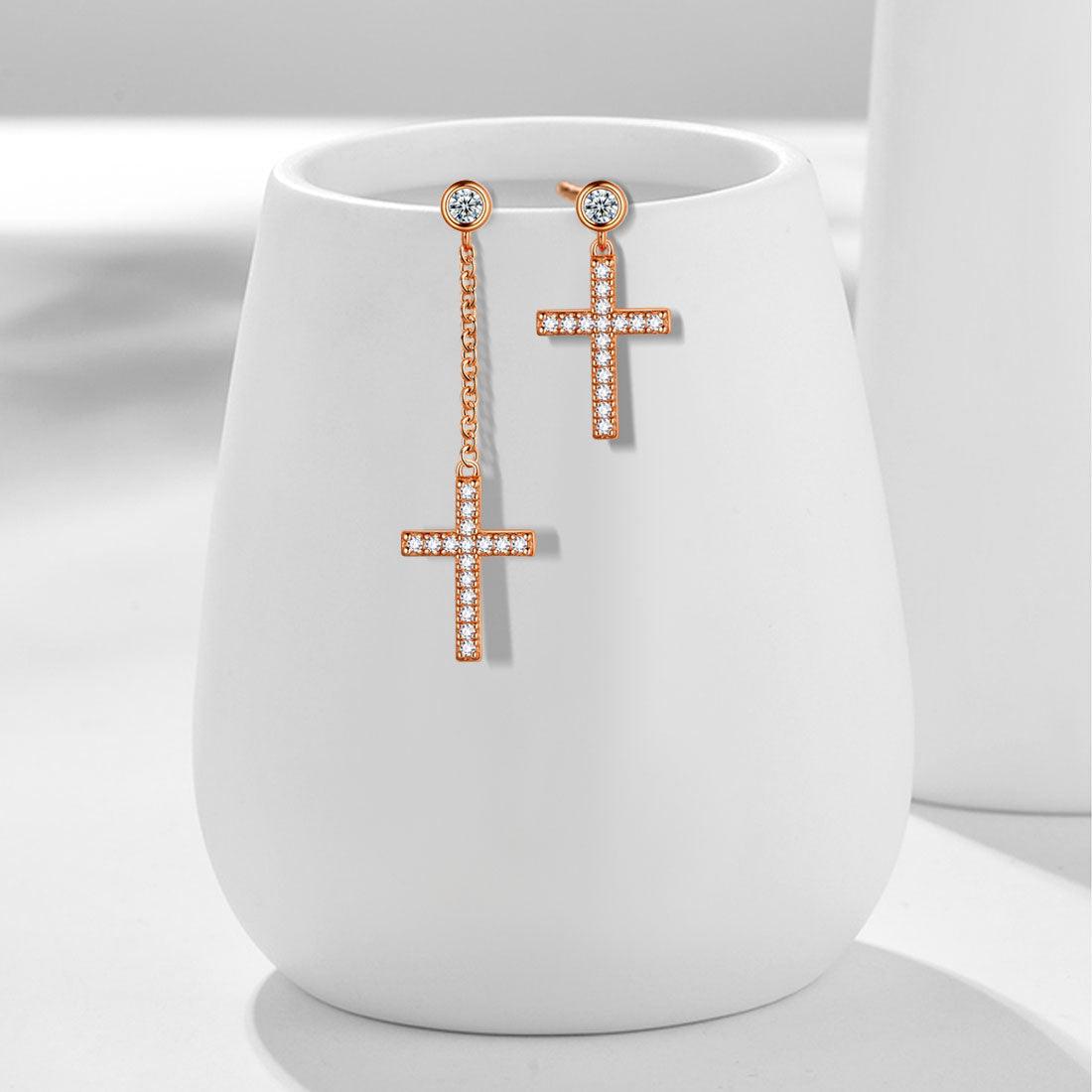 Tokyo Mart Klassische asymmetrische kleine Kreuz-Ohrringe für Damen und Herren, Sterling-Silber