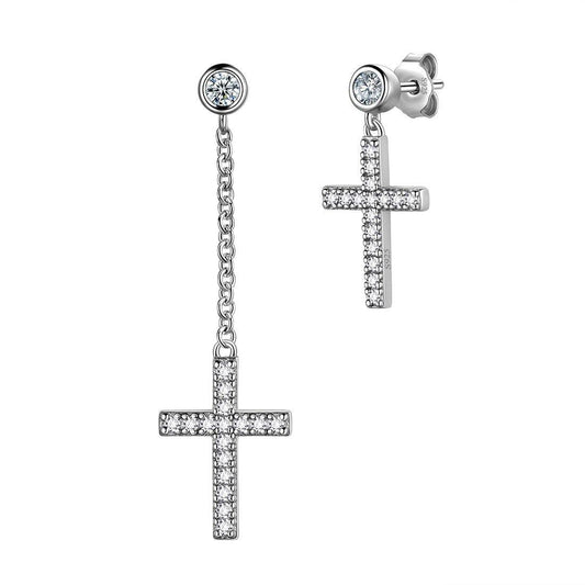 Tokyo Mart Klassische asymmetrische kleine Kreuz-Ohrringe für Damen und Herren, Sterling-Silber