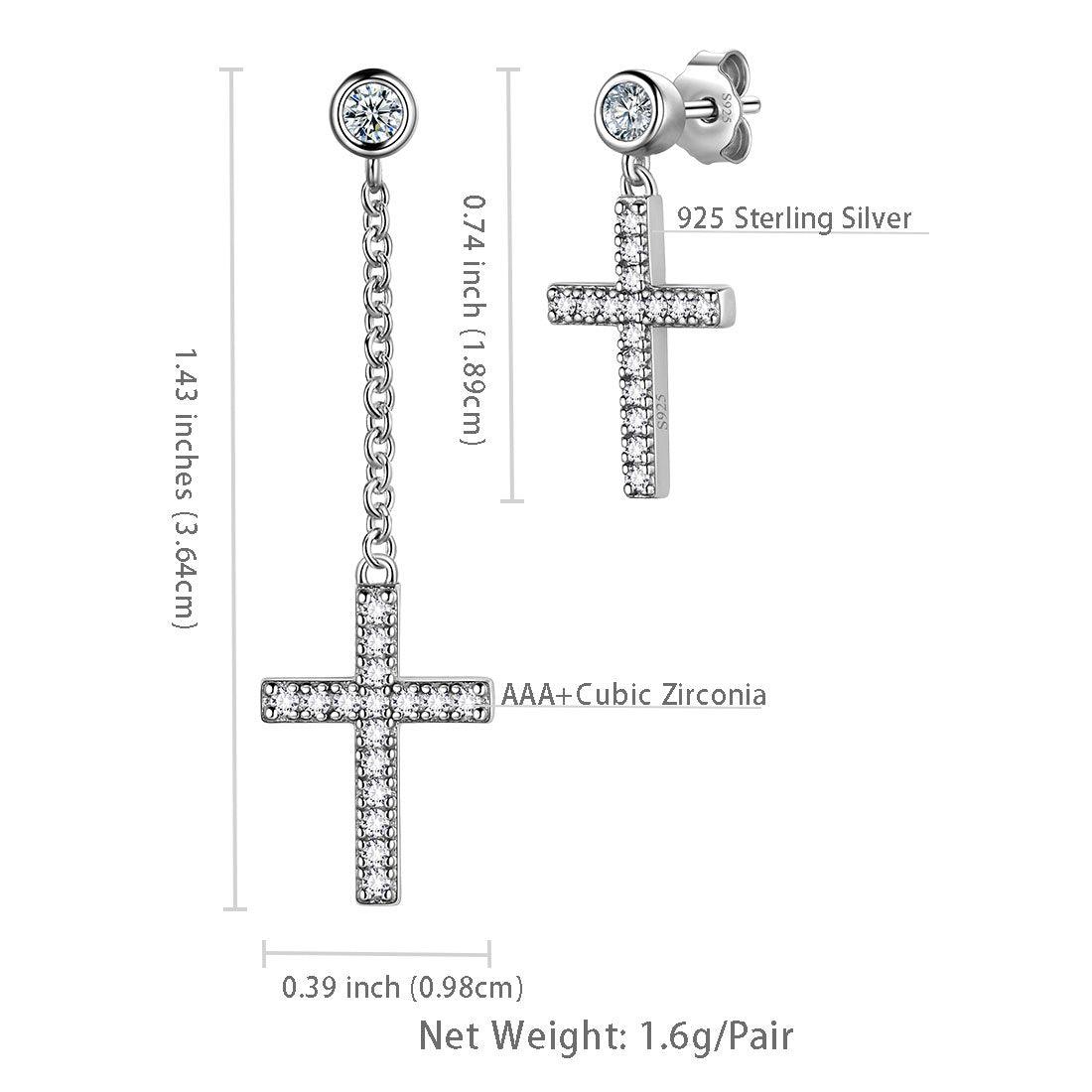 Tokyo Mart Klassische asymmetrische kleine Kreuz-Ohrringe für Damen und Herren, Sterling-Silber