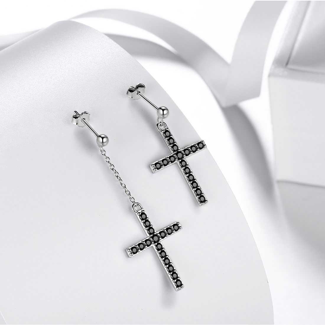 Tokyo Mart Classic Asymmetry Cross Earrings Women Mens Jewelry Sterling Silver