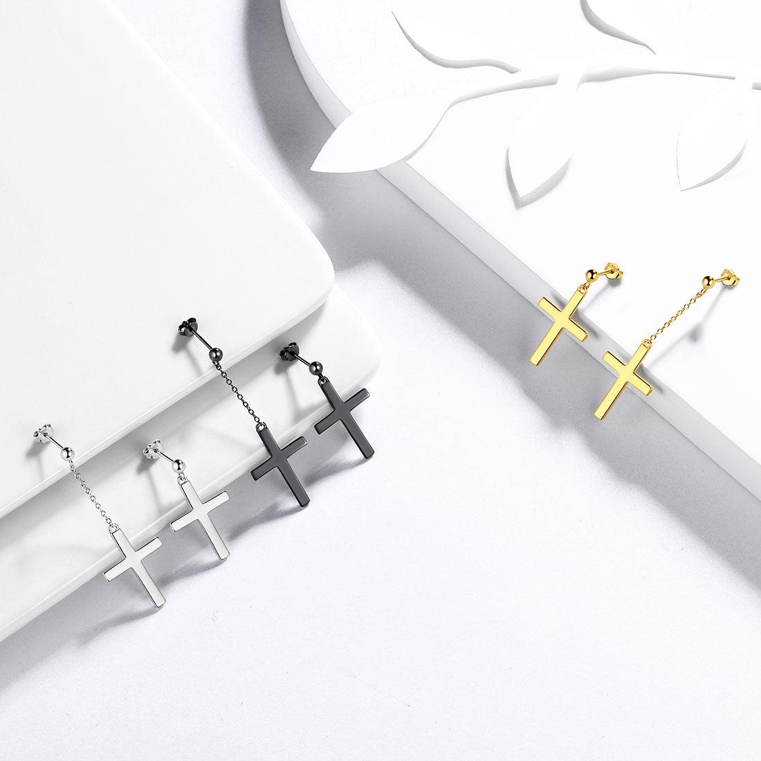 Tokyo Mart Klassische asymmetrische Kreuz-Ohrringe Damen Herren Schmuck Sterling Silber