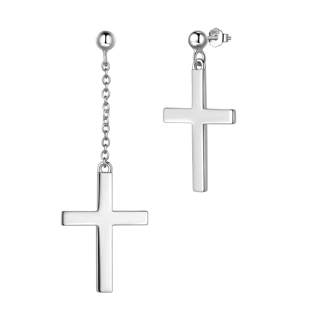 Tokyo Mart Klassische asymmetrische Kreuz-Ohrringe Damen Herren Schmuck Sterling Silber