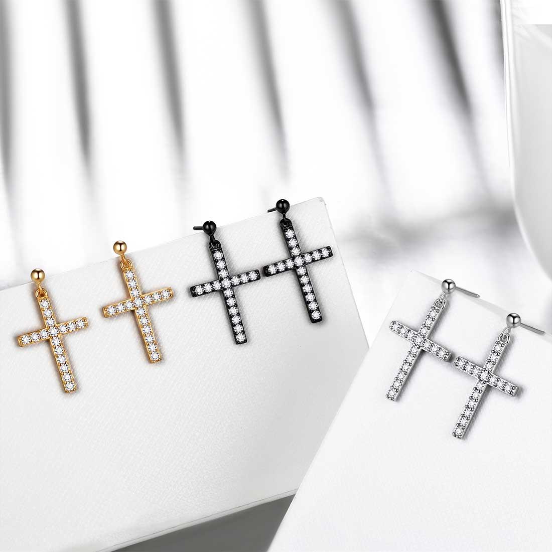 Tokyo Mart Klassische Kreuz-Tropfen-Ohrringe Damen Herren Schmuck Sterling Silber