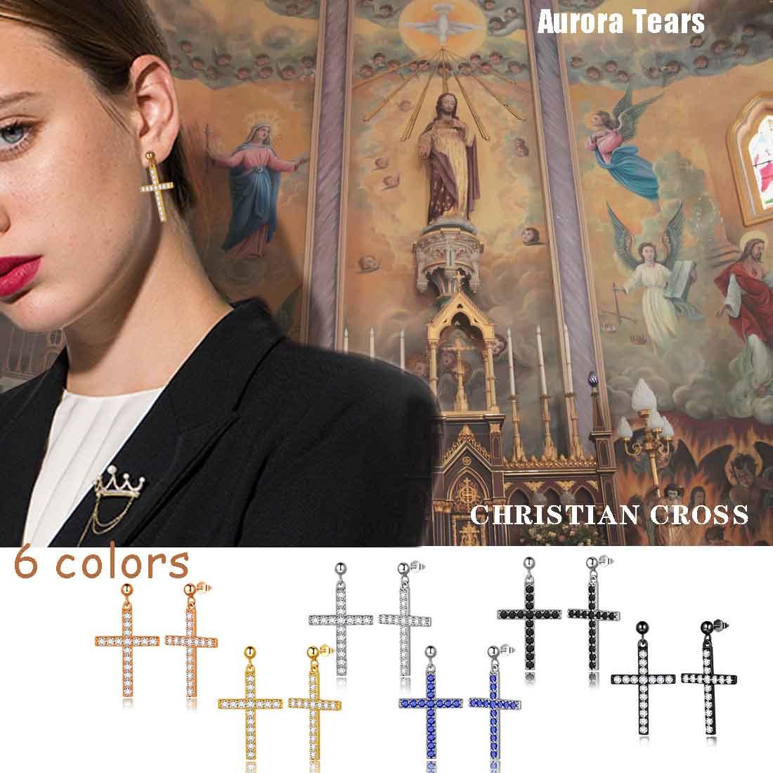 Tokyo Mart Klassische Kreuz-Tropfen-Ohrringe Damen Herren Schmuck Sterling Silber