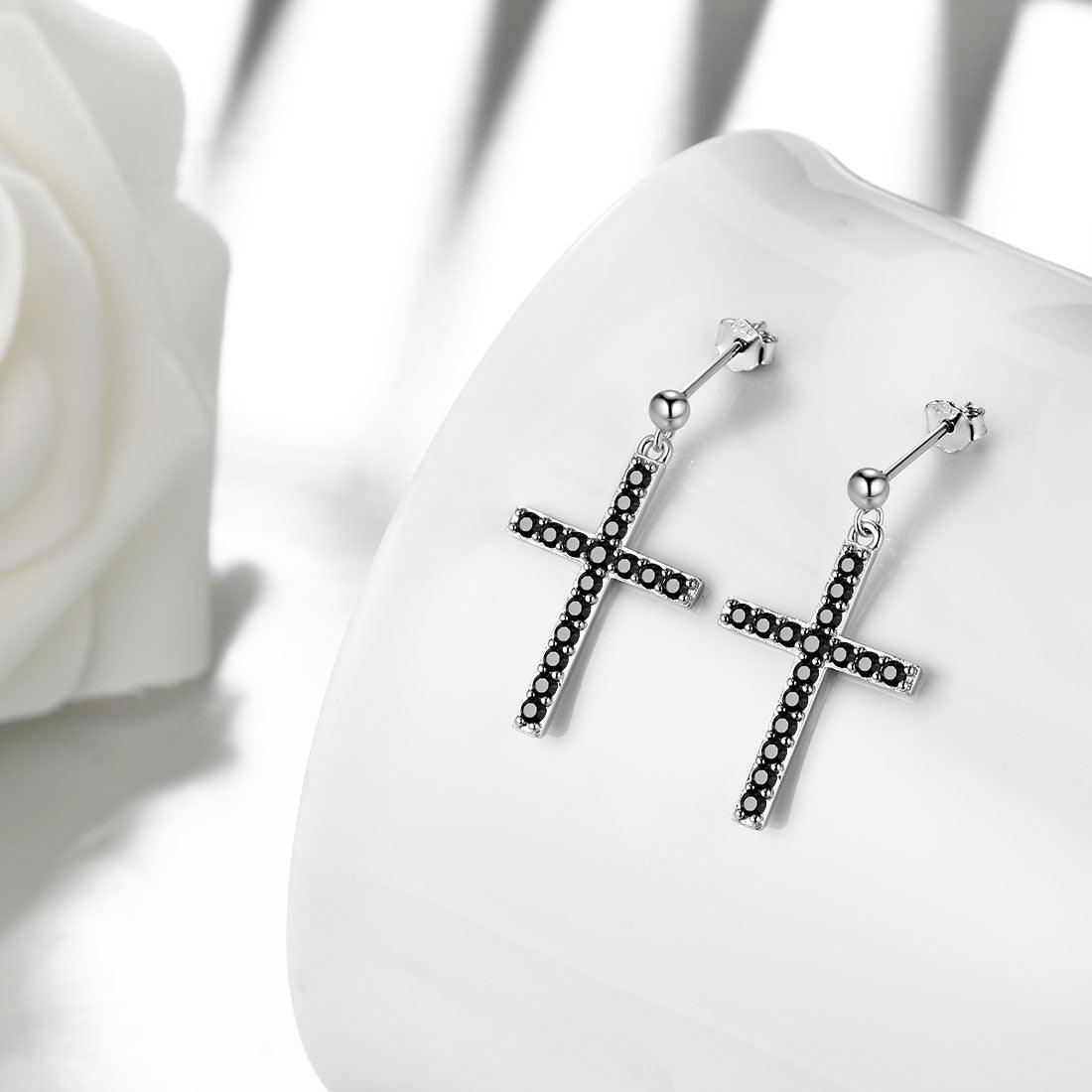 Tokyo Mart Klassische Kreuz-Tropfen-Ohrringe Damen Herren Schmuck Sterling Silber