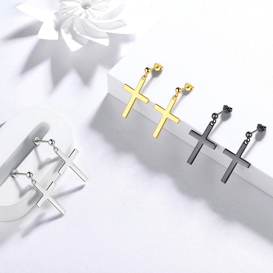 Tokyo Mart Klassische Kreuz-Tropfen-Ohrringe Damen Herren Schmuck Sterling Silber