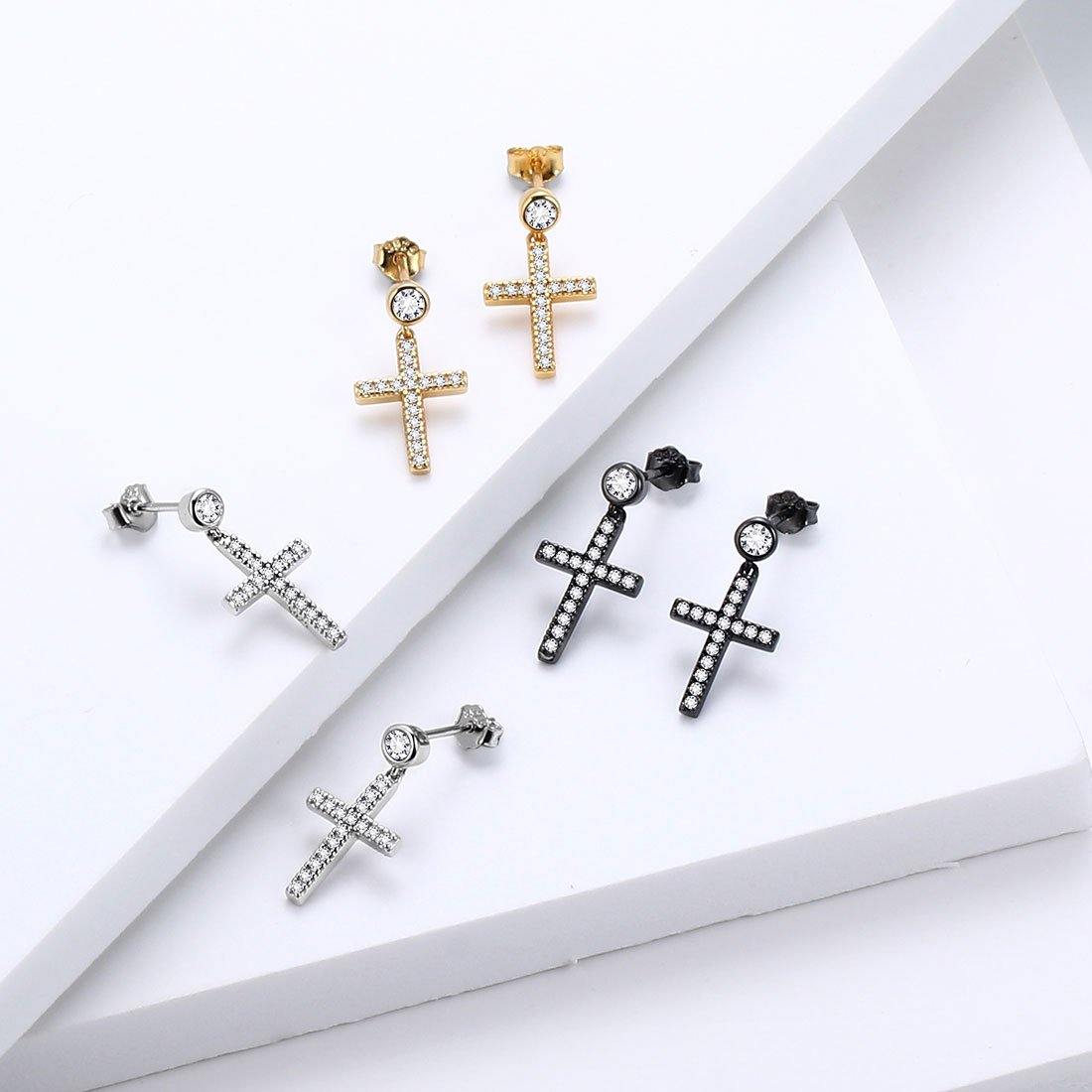 Tokyo Mart Klassische kleine Kreuz-Tropfen-Ohrringe Damen Herren Schmuck Sterling Silber