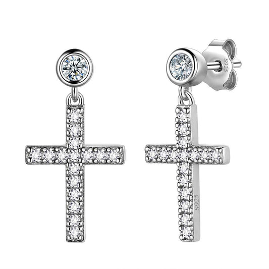 Tokyo Mart Klassische kleine Kreuz-Tropfen-Ohrringe Damen Herren Schmuck Sterling Silber