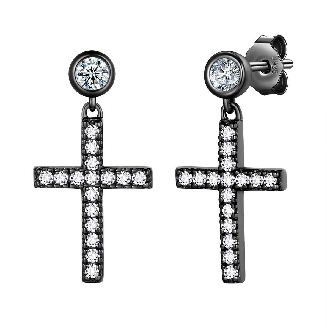 Tokyo Mart Klassische kleine Kreuz-Tropfen-Ohrringe Damen Herren Schmuck Sterling Silber