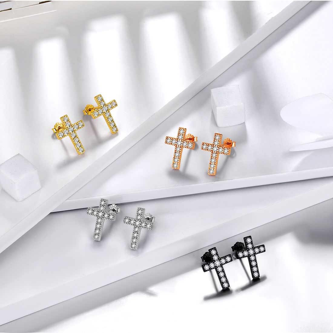 Tokyo Mart Klassische kleine Kreuz-Ohrstecker Damen Herren Schmuck Sterling Silber