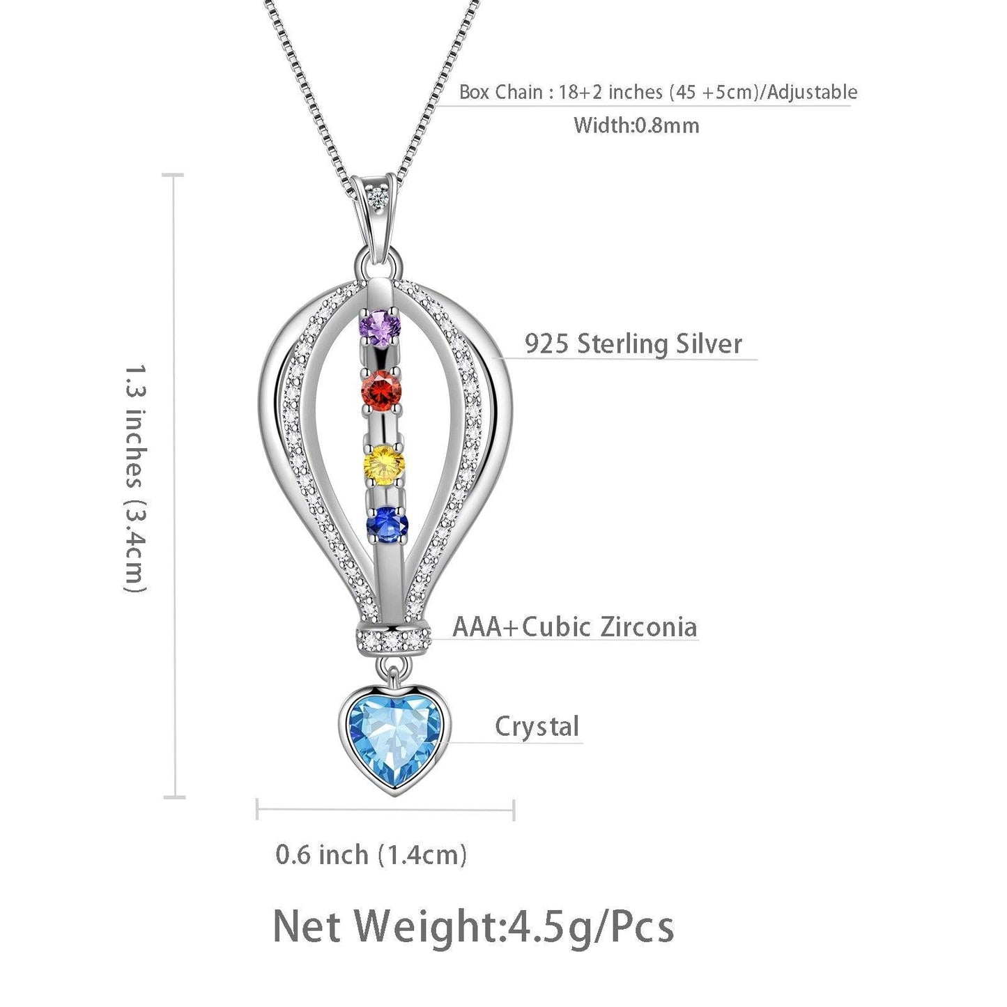 Tokyo Mart Crystal Colorful Hot Air Balloon Heart Pendant Necklace Rainbow Jewelry for LGBT